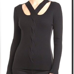 Liverpool Los Angeles Twist Front Cut Out Detail Cable Sweater black & grey M